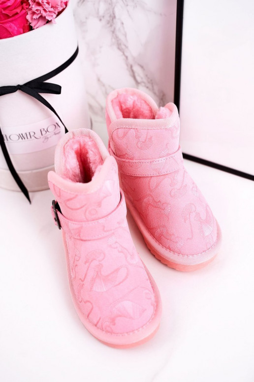 Botas de neve infantis com um casaco de pele cor rosa Caféi