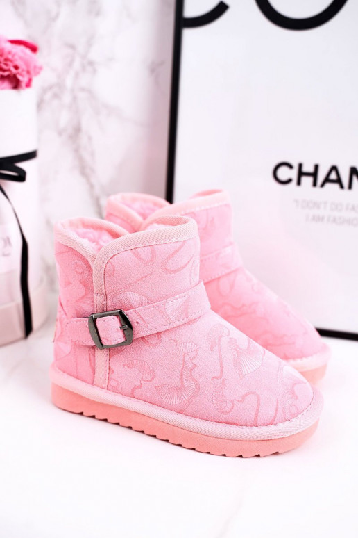 Botas de neve infantis com um casaco de pele cor rosa Caféi