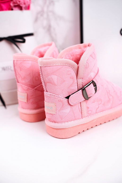 Botas de neve infantis com um casaco de pele cor rosa Caféi