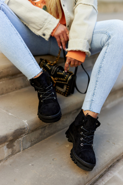 de camurça Primavera Botas sapato com alças cor preta Dalles