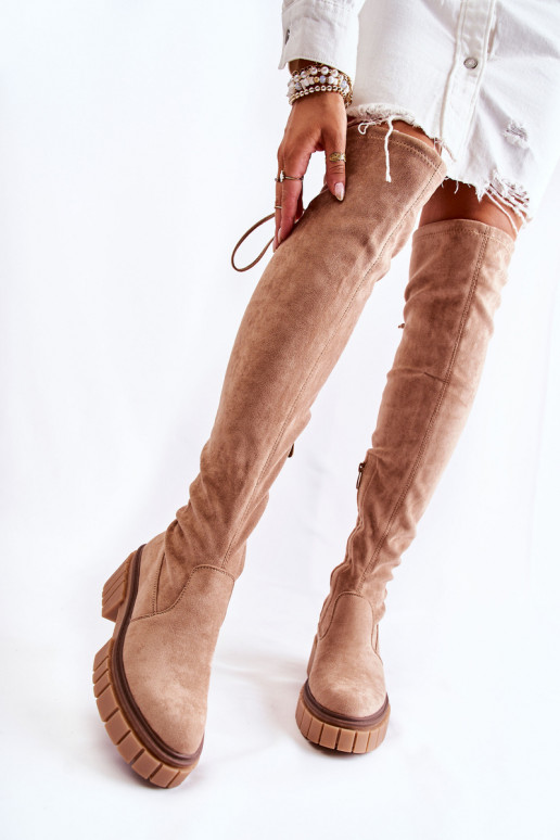 de camurça Feminino botas acima do joelho bege Cheera