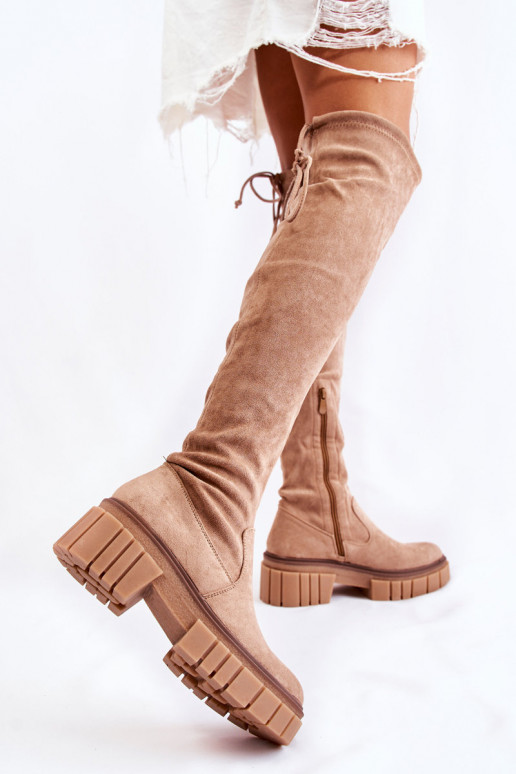 de camurça Feminino botas acima do joelho bege Cheera