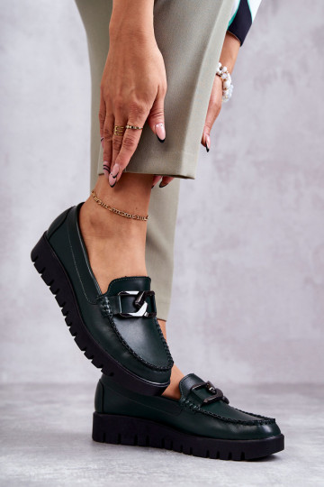 Sapatos com efeito de verniz, mocassins com plataforma na cor verde Kjersti