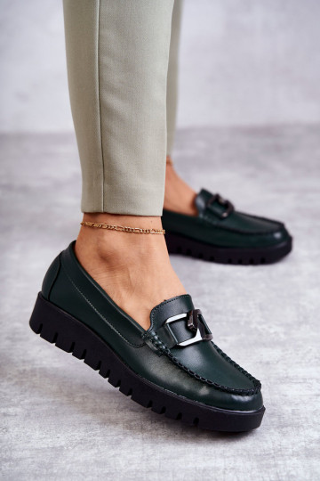 Sapatos com efeito de verniz, mocassins com plataforma na cor verde Kjersti 2