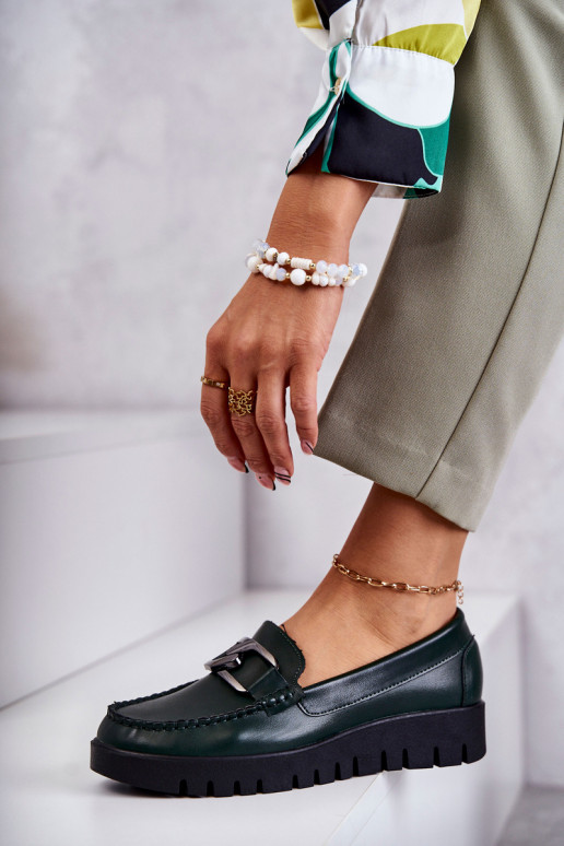 com efeito verniz sapato Mocassins com uma plataforma cor verde Kjersti