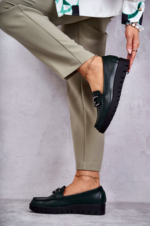 com efeito verniz sapato Mocassins com uma plataforma cor verde Kjersti