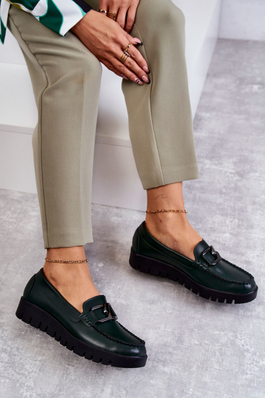 com efeito verniz sapato Mocassins com uma plataforma cor verde Kjersti