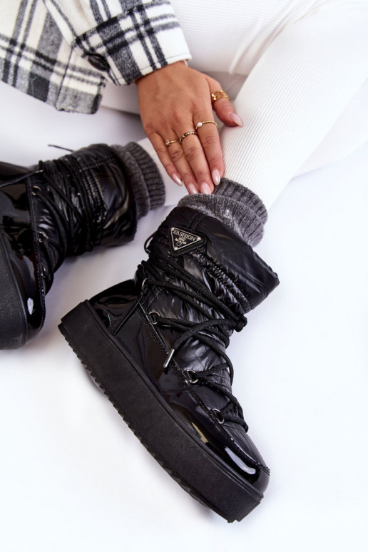 Feminino Elegante Botas de neve com atacadores cor preta Carrios