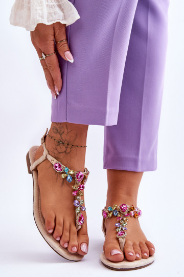 Sandálias de camurça Chinelos com decoração de seixos bege Frency