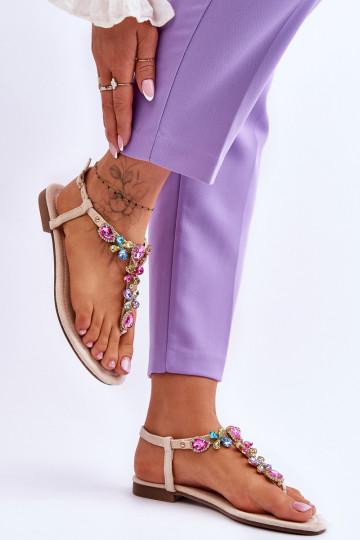 Sandálias de camurça Chinelos com decoração de seixos bege Frency 2