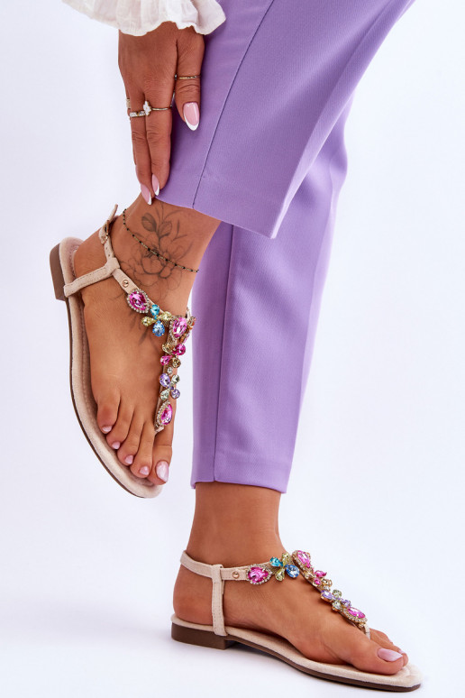 Sandálias de camurça Chinelos com decoração de seixos bege Frency