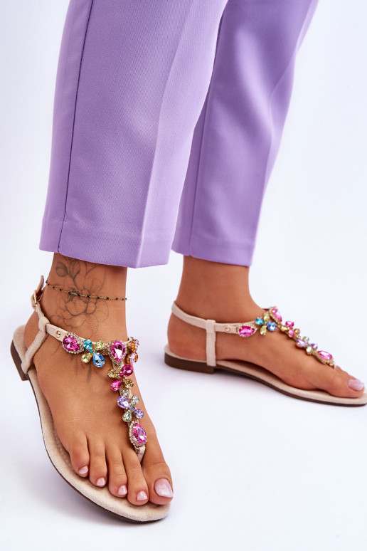 Sandálias de camurça Chinelos com decoração de seixos bege Frency