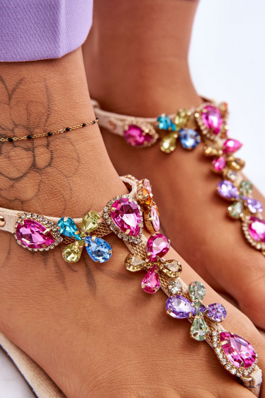 Sandálias de camurça Chinelos com decoração de seixos bege Frency