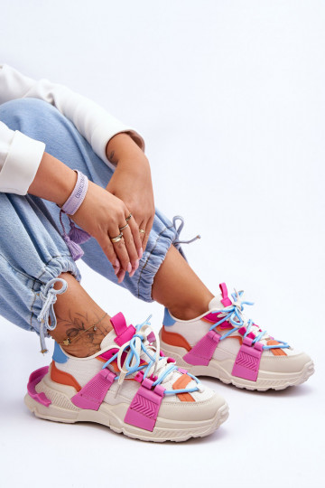 Feminino Calçados esportivos da moda com atacadores bege-cor rosa Chillout! 2