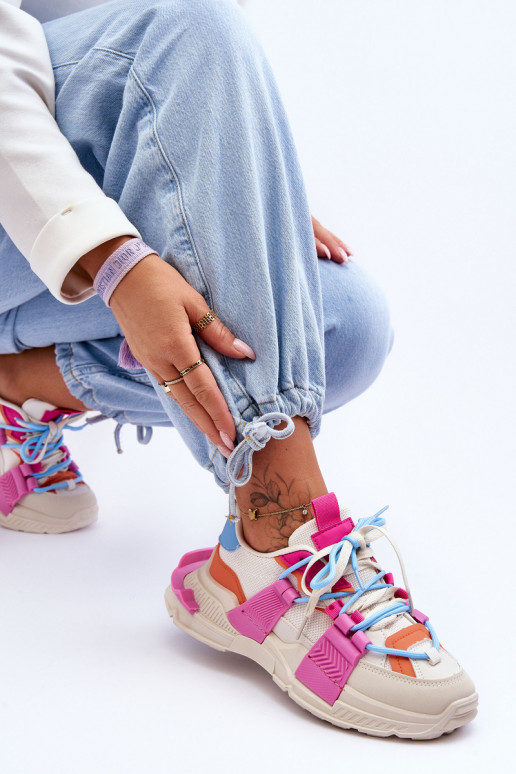 Feminino Calçados esportivos da moda com atacadores bege-cor rosa Chillout!