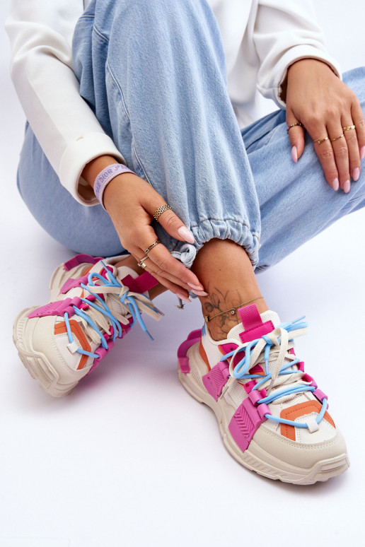 Feminino Calçados esportivos da moda com atacadores bege-cor rosa Chillout!