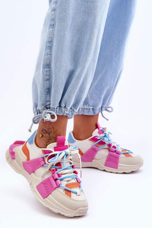 Feminino Calçados esportivos da moda com atacadores bege-cor rosa Chillout!