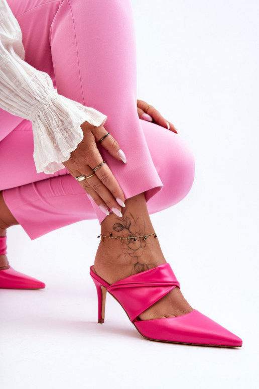 Chinelos de couro com salto fino cor rosa Aveline