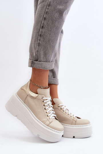 Zazoo 10165 tênis Feminino com uma plataforma bege