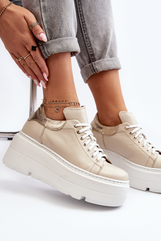 Zazoo 10165 tênis Feminino com uma plataforma bege