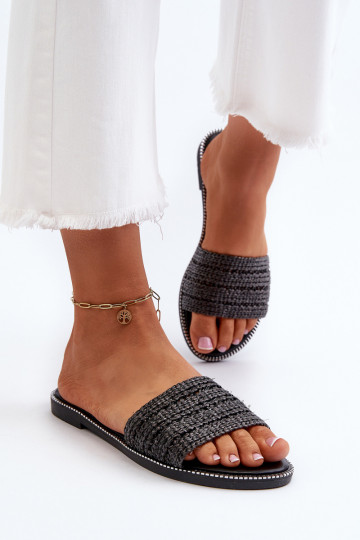Chinelas femininas com laço e saltos largos pretas Radians