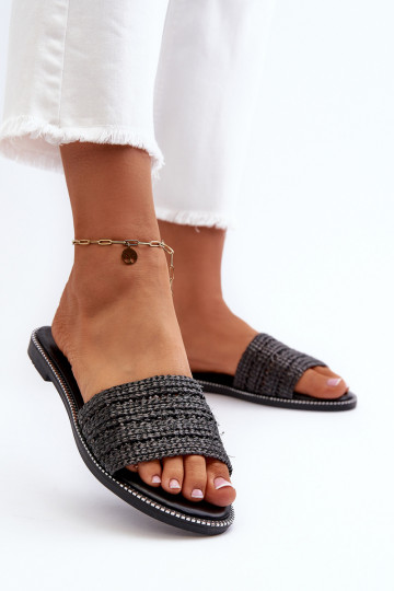 Chinelas femininas com laço e saltos largos pretas Radians 2