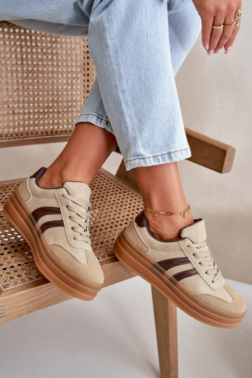 Tênis femininos de estilo esportivo com plataforma na cor marrom Nesonice