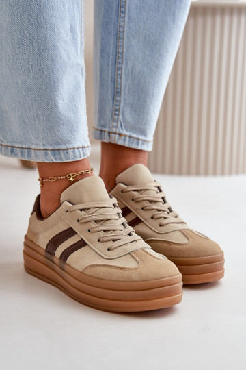 Tênis femininos de estilo esportivo com plataforma na cor marrom Nesonice 2