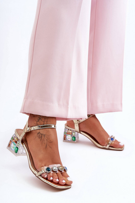 Feminino Sandálias de salto alto com olhos brilhantes cor dourada S.Barski MR1037-01