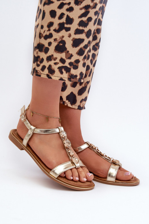 Sandálias rasteiras para mulheres com lindos detalhes cor dourada Muridia