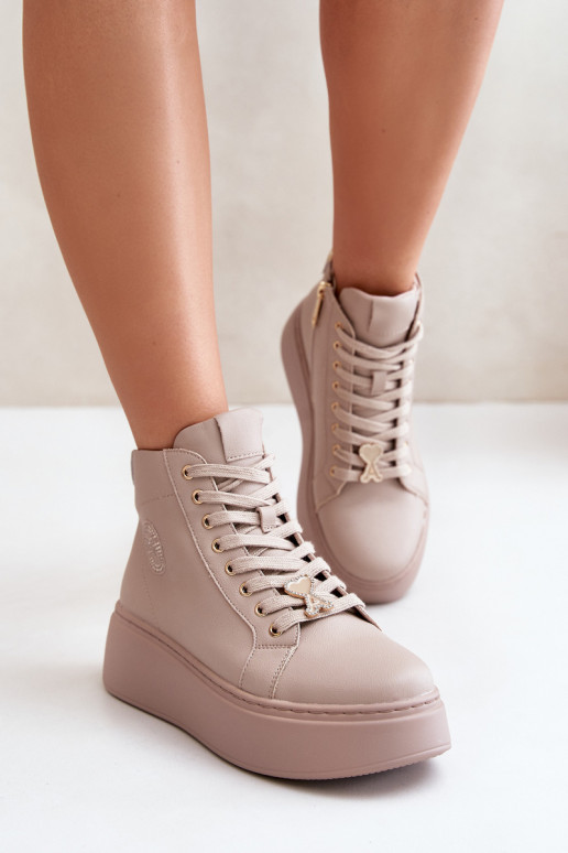 Alto Pele À modalo de tênis Feminino com uma plataforma Vinceza 66707 bege