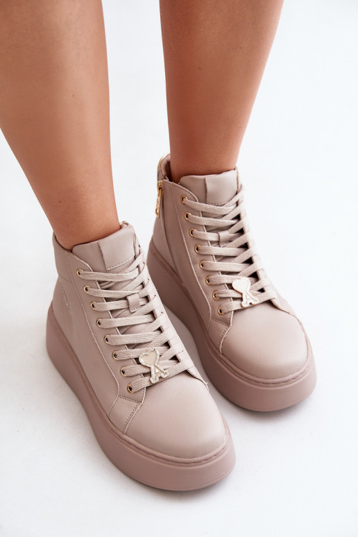 Alto Pele À modalo de tênis Feminino com uma plataforma Vinceza 66707 bege