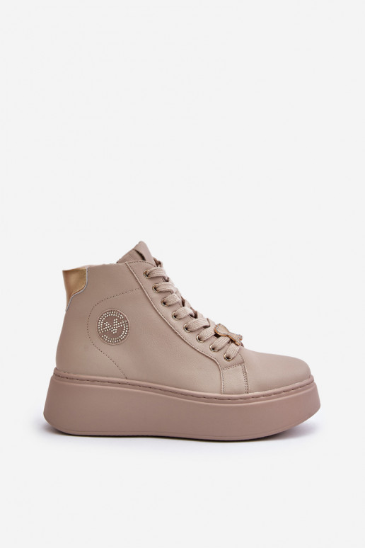 Alto Pele À modalo de tênis Feminino com uma plataforma Vinceza 66707 bege