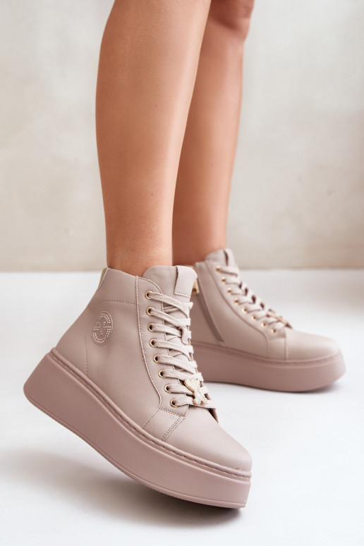 Alto Pele À modalo de tênis Feminino com uma plataforma Vinceza 66707 bege