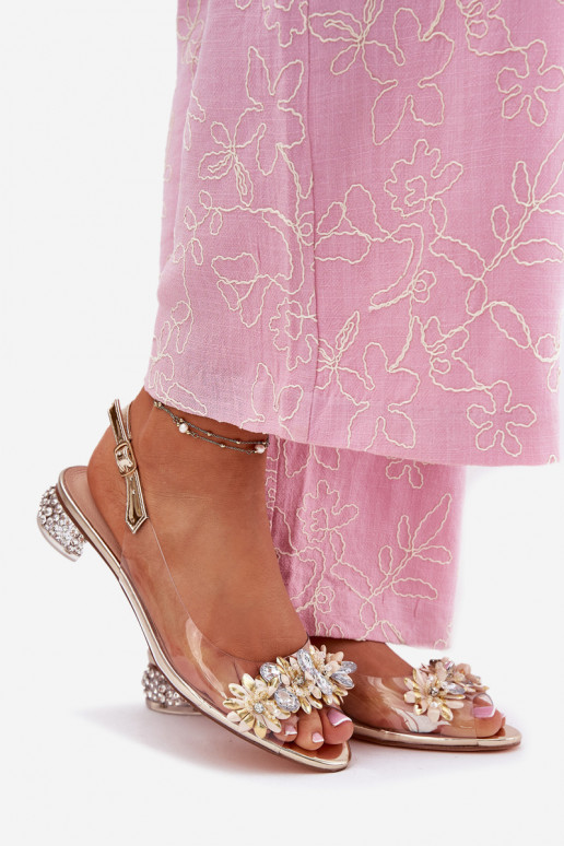 Transparente sandálias De salto baixo Com decoração D&A MR51-709 cor dourada