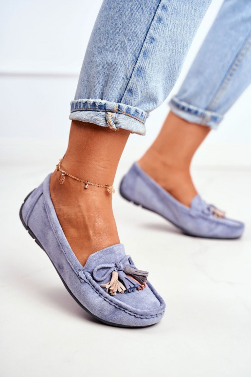 mocassins femininos de camurça Elegante cor azul Donna Mia