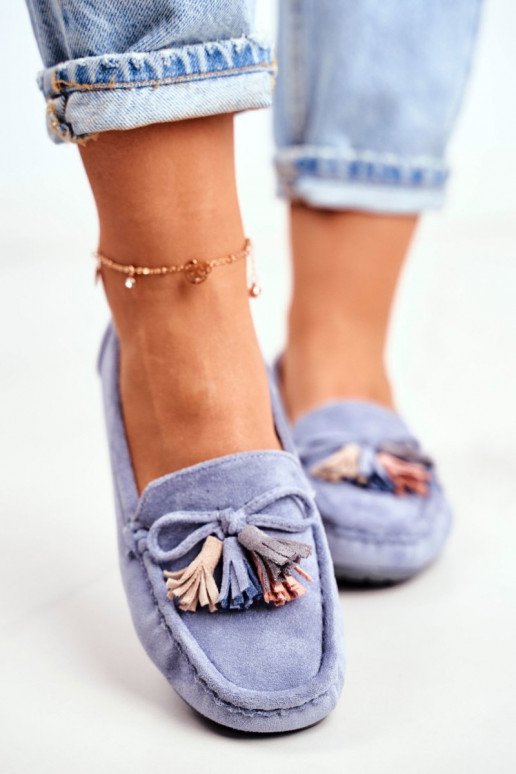 mocassins femininos de camurça Elegante cor azul Donna Mia