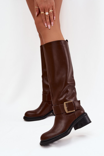 Botas longas femininas forradas Klocke com fivelas na cor chocolate Raphaela 2