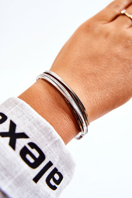 Um bracelete Aço com olhos brilhantes cor prata Myrens