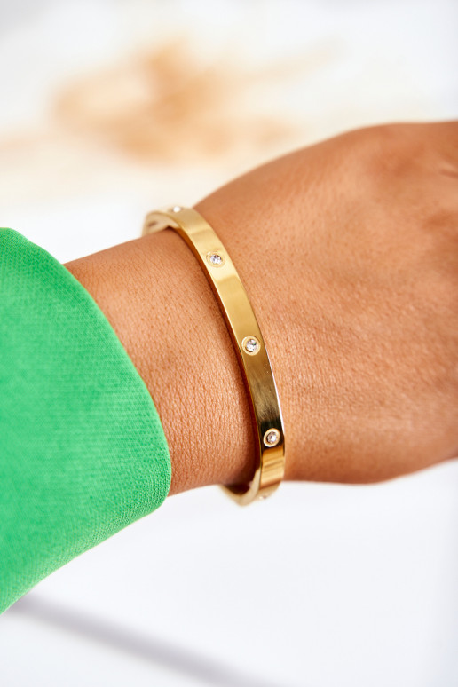 Pulseira de aço com ilhós de zircônio cor dourada Lauren