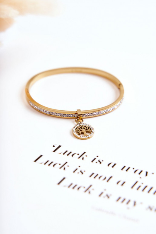 Pulseira de aço com ilhós de zircônio Árvore da Vida cor dourada Alive