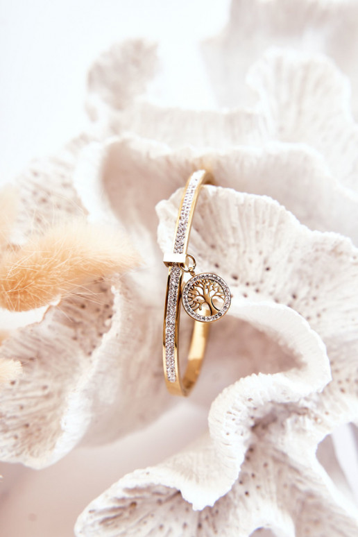 Pulseira de aço com ilhós de zircônio Árvore da Vida cor dourada Alive