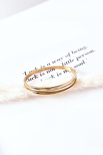 Pulseira de aço com olhos brilhantes cor dourada 2