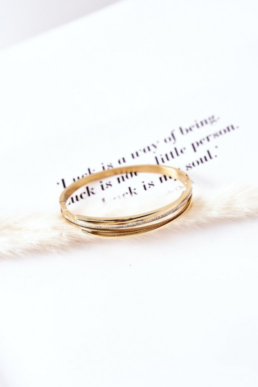 Pulseira de aço com olhos brilhantes cor dourada