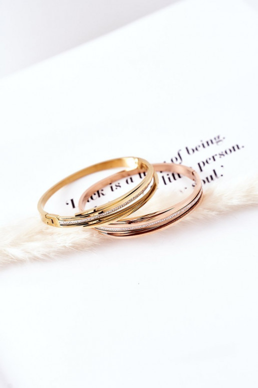 Pulseira de aço com olhos brilhantes cor dourada