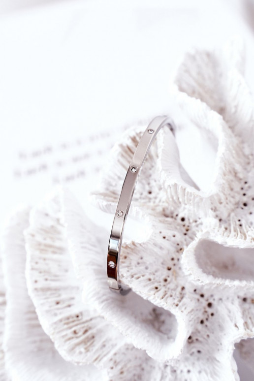 Pulseira de aço com olhos brilhantes cor prata