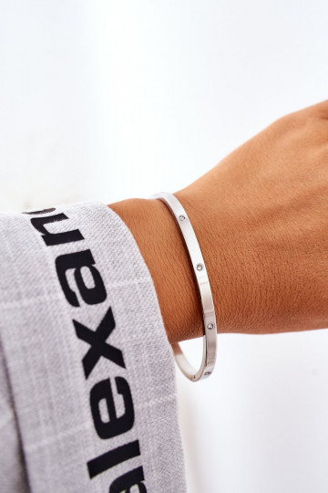 Pulseira de aço inoxidável prata com pedras brilhantes 2