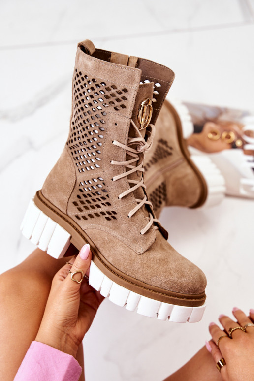 Pele Alto Botins de trabalho Nicole cor marrom 2706