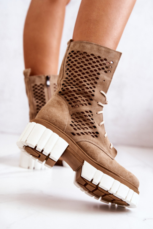 Pele Alto Botins de trabalho Nicole cor marrom 2706