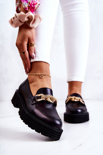 Feminino sapato cor dourada Ozdoba Pele Laura Messi 2383 cor preta